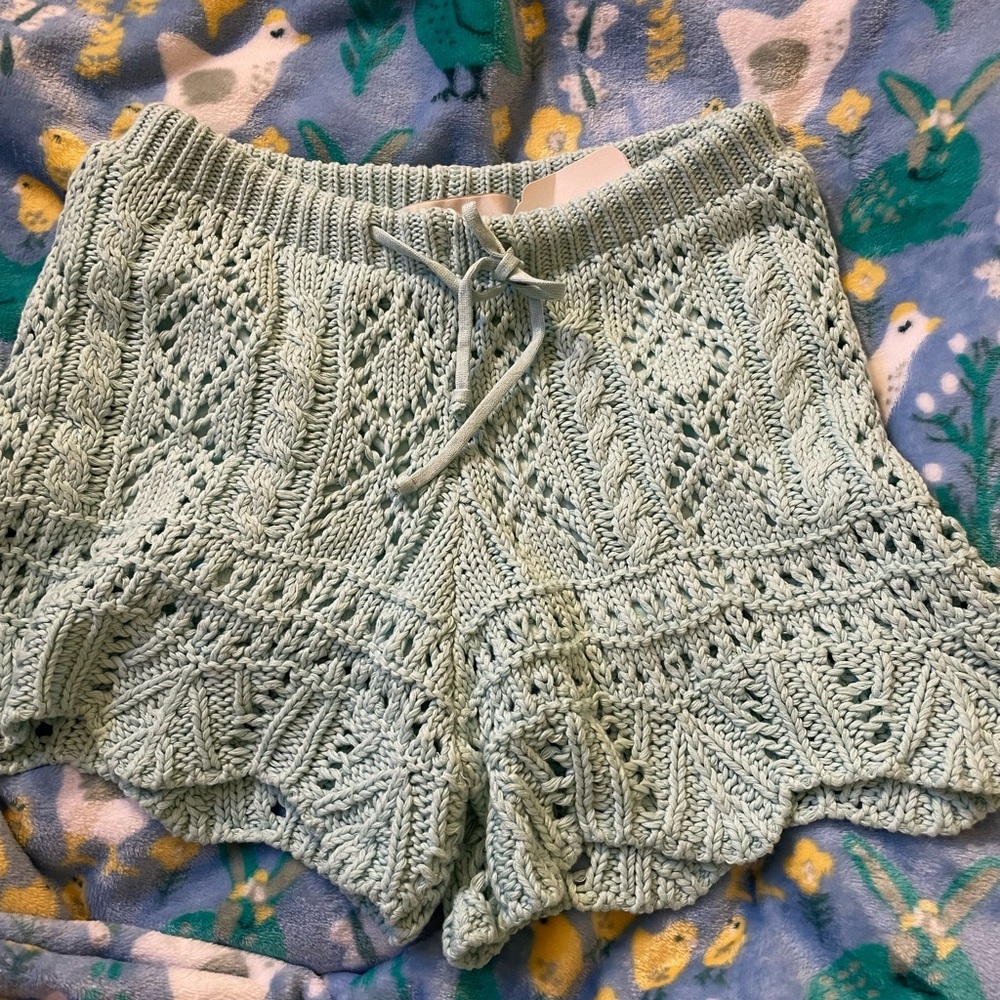 NWT Beach Boutique Vintage Havana Aqua Crocheted Lined Shorts